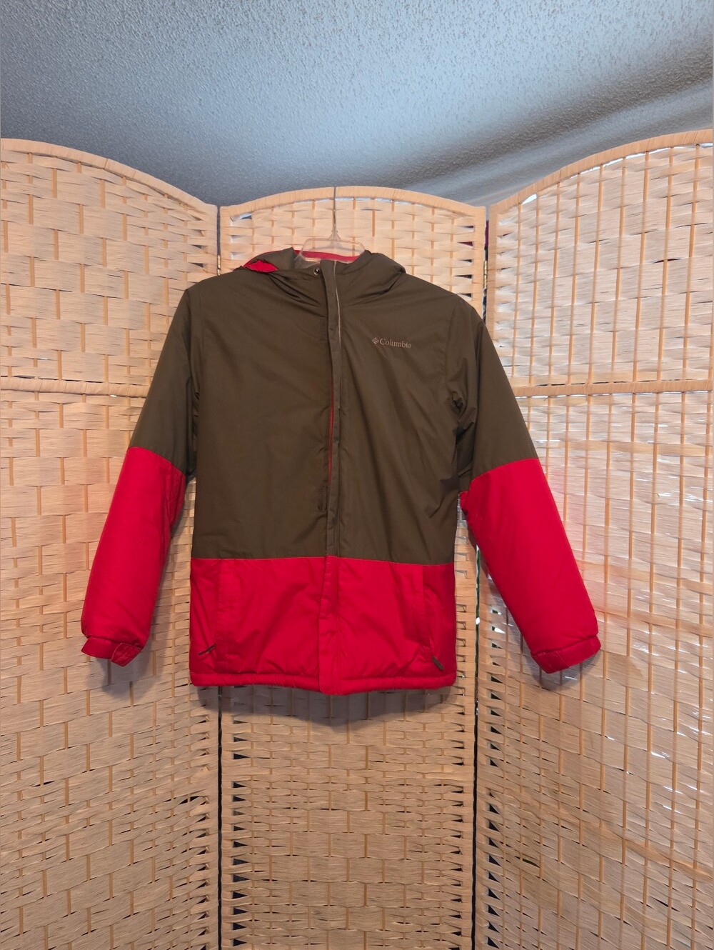 Columbia Kids Red And Gray Hooded Puffer Jacket Size L (14-16)